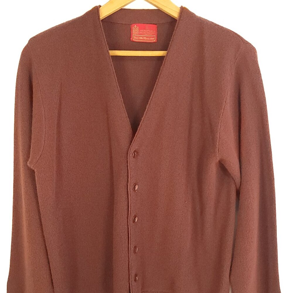 Vtg King's Road Cardigan Sweater Men's Large Brown Grandpacore Preppy Grunge